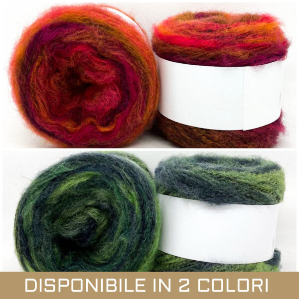 gomitolo misto lana acrilico garzato verde verdone verdino rosso arancione rosa beige
